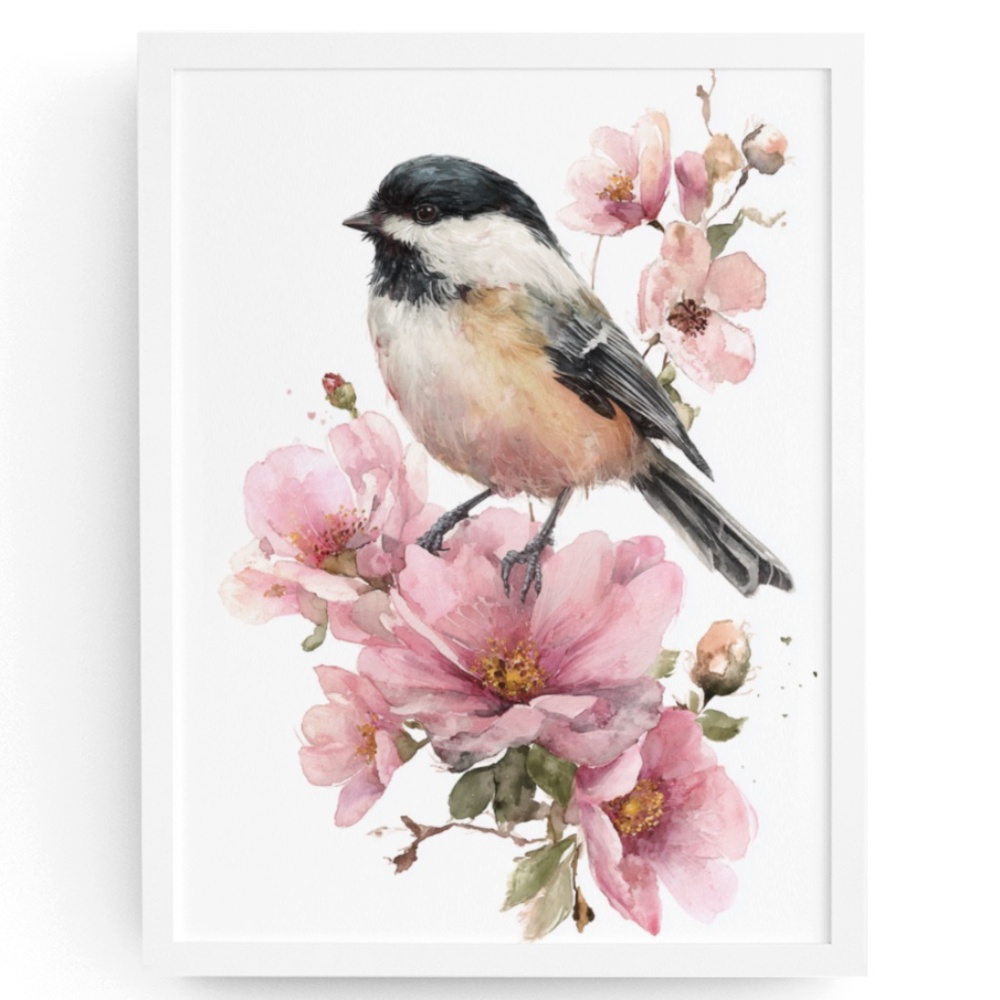 Watercolor Chickadee Bird Portrait Wall Art Print, Unframed - Charming Nature